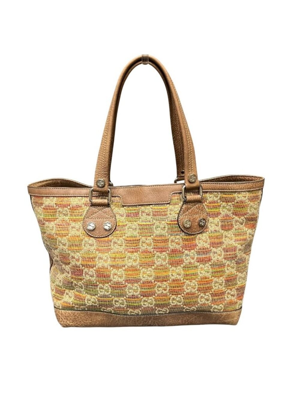 Gucci Sunset Tote Paglia Hemp Linen Leather